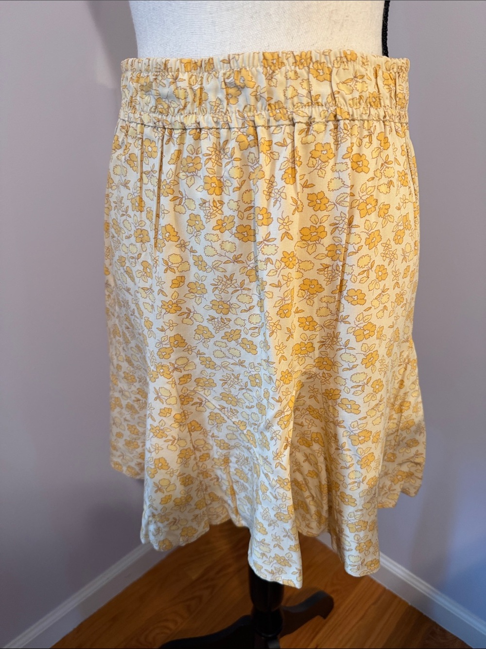 Madewell Yellow Floral A-Line Elastic-Waist Skirt